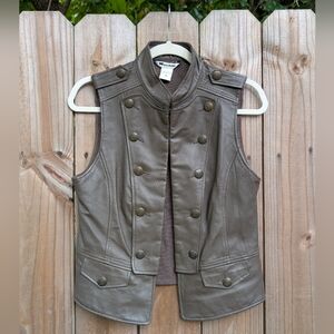 Nygard Collection Brown Leather Steampunk Style Vest Hook Closure Button Detail